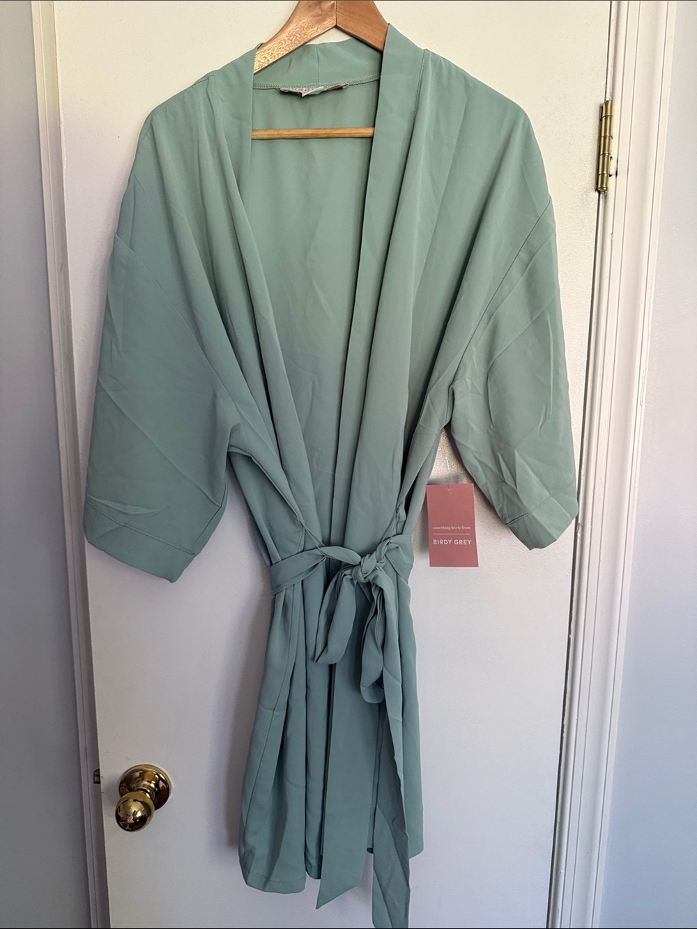 Buddy Grey Light Sage Green Kimono Robe with Tie Waist